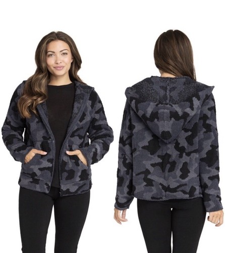 Barefoot Dreams Cozy Chic Camo Zip Hoodie Jacket Gray & Black Size SM - Picture 2 of 9