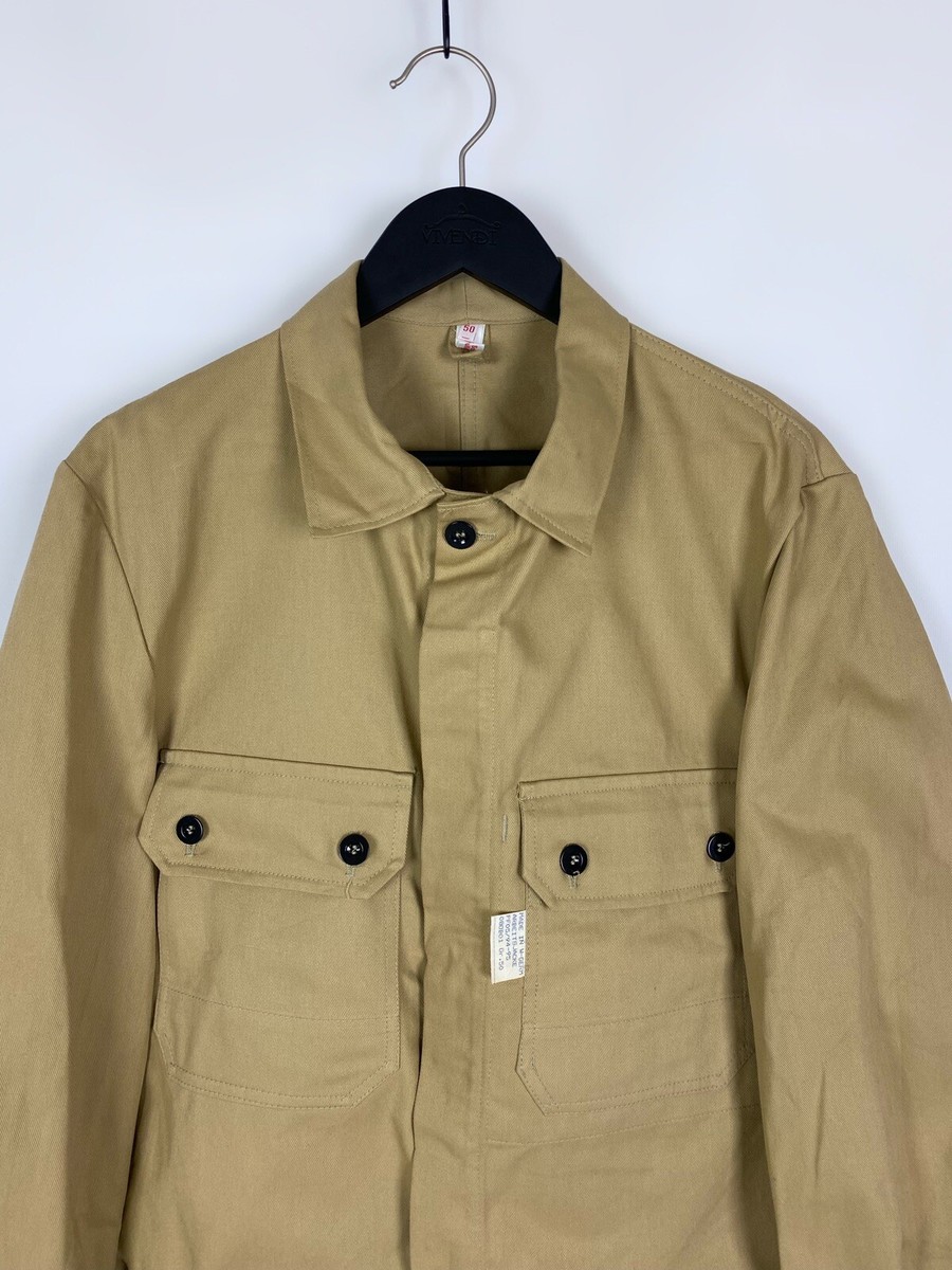 70s 80s Vintage Beige German Chest Pocket Boxy Work Jacket