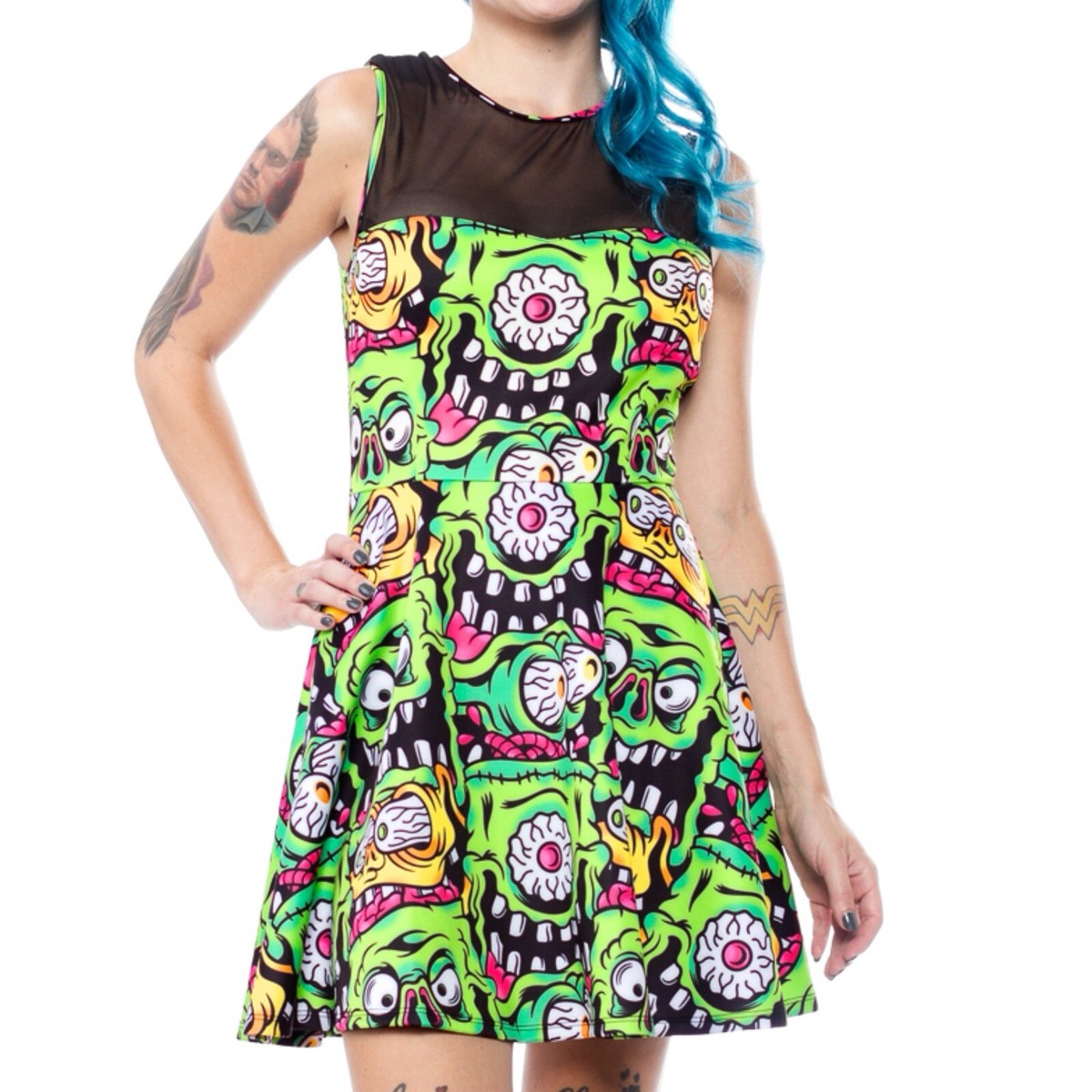 SOURPUSS FINK FACES MARY LU GREEN MONSTER ZOMBIE ALIEN DRESS