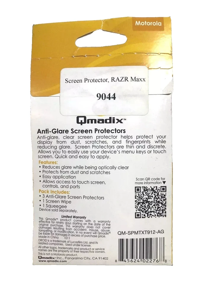 3 Pack Qmadix Anti Glare LCD Screen Protectors Fits Motorola Droid RAZR - Image 2 of 4