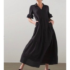 Resortwear Chico's Linen Coastal Vacation Black Maxi Dress SZ 0 (Small/Med)