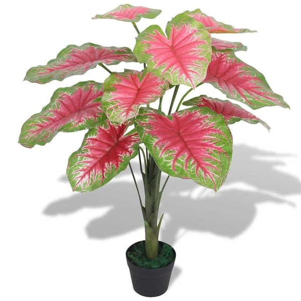 KüNstliche Caladium Pflanze Mit Topf 85 Cm Rot Und GrüN-image