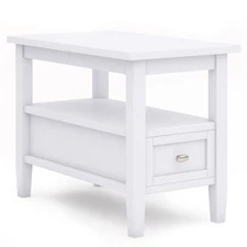 Warm Shaker SOLID WOOD 14" W Rectangle Transitional Narrow Side Table in White