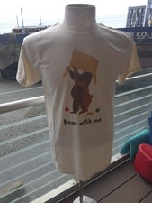 Image of Unisex Funny Cream T Shirt With Screenprint Illustration Bear with Me