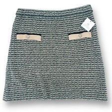 Ming Wang Contrast Detail Tweed Knit Pencil Skirt Womens Size Large Green Tan