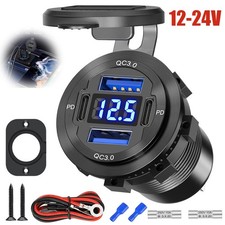 12-24V 4 Port Fast Car Charger QC3.0 PD USB C Outlet Socket for Boat RV Marine