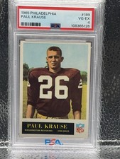 Philadelphia 1965 Paul Krause Rookie #189 Washington Redskins PSA Graded Card. rookie card picture
