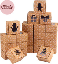 Christmas Brown Cardboard Bakery Boxes, 24 Pack 4"X 4"X 2.5" Mini Cookie Boxes w