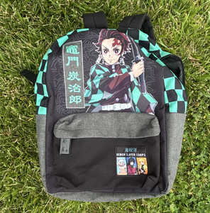 Tanjiro Kamado Demon Slayer Unisex Kids Backpack Checkered Black/Green Med