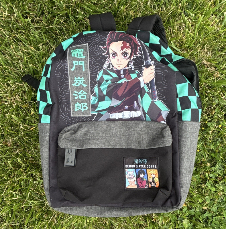 Tanjiro Kamado Demon Slayer Unisex Kids Backpack Checkered Black/Green Med