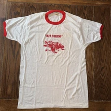 Vintage Ringer XL T Shirt Screen Stars 1980s USA “M.F.T. Is Coming” Buffalo