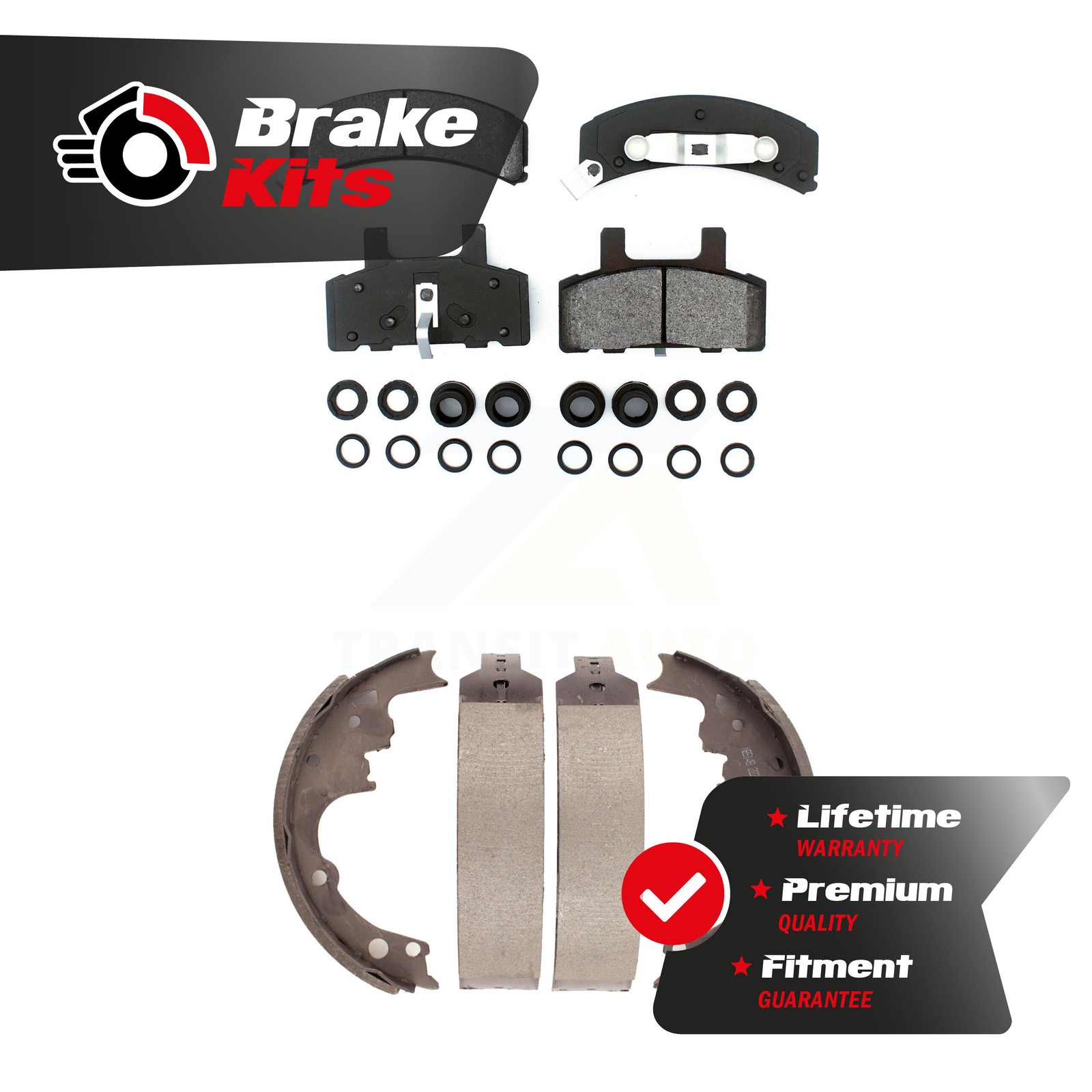 Front Rear Semi-Metallic Brake Pads Drum Shoes Kit For 1990-2002 Chevrolet Astro