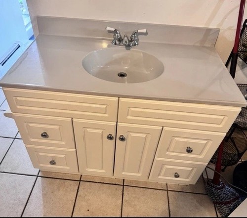 A White Bathroom Vanity with A Cultured Marble Top. Bathroom Vanity | eBay