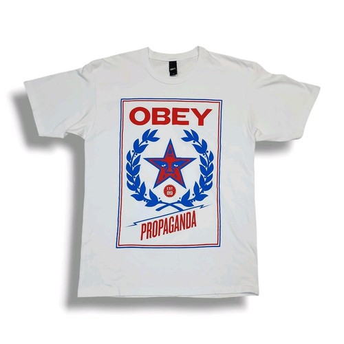 Obey Propaganda Large Front Graphic Print Streetwear White Y2K T-Shirt Men's L