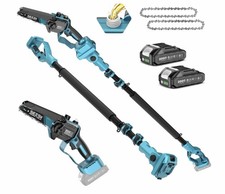 SEESII 21V Cordless Pole Chainsaw Adjustable Pole, 2 Battery,3 Chains, Extension