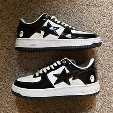 A Bathing Ape Bapesta Low Top Black White Pat...