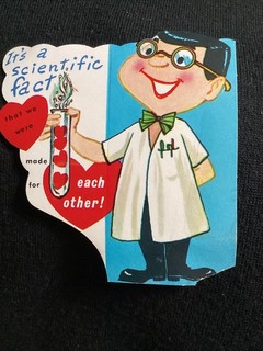 Vintage Valentine’s Day greeting card die cut mad scientist antique