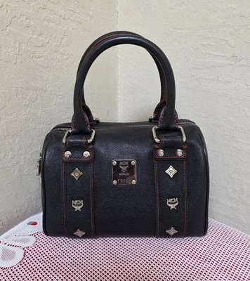 MCM Small Gray Leather Boston Handbag Satchel AUTHENTIC