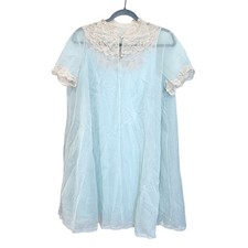 Vanity Fair Vintage 60s Chiffon Blue Cream Nightgown Sheer Gown Robe Small