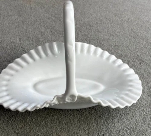 Fenton White Milk Glass Hobnail Basket 12