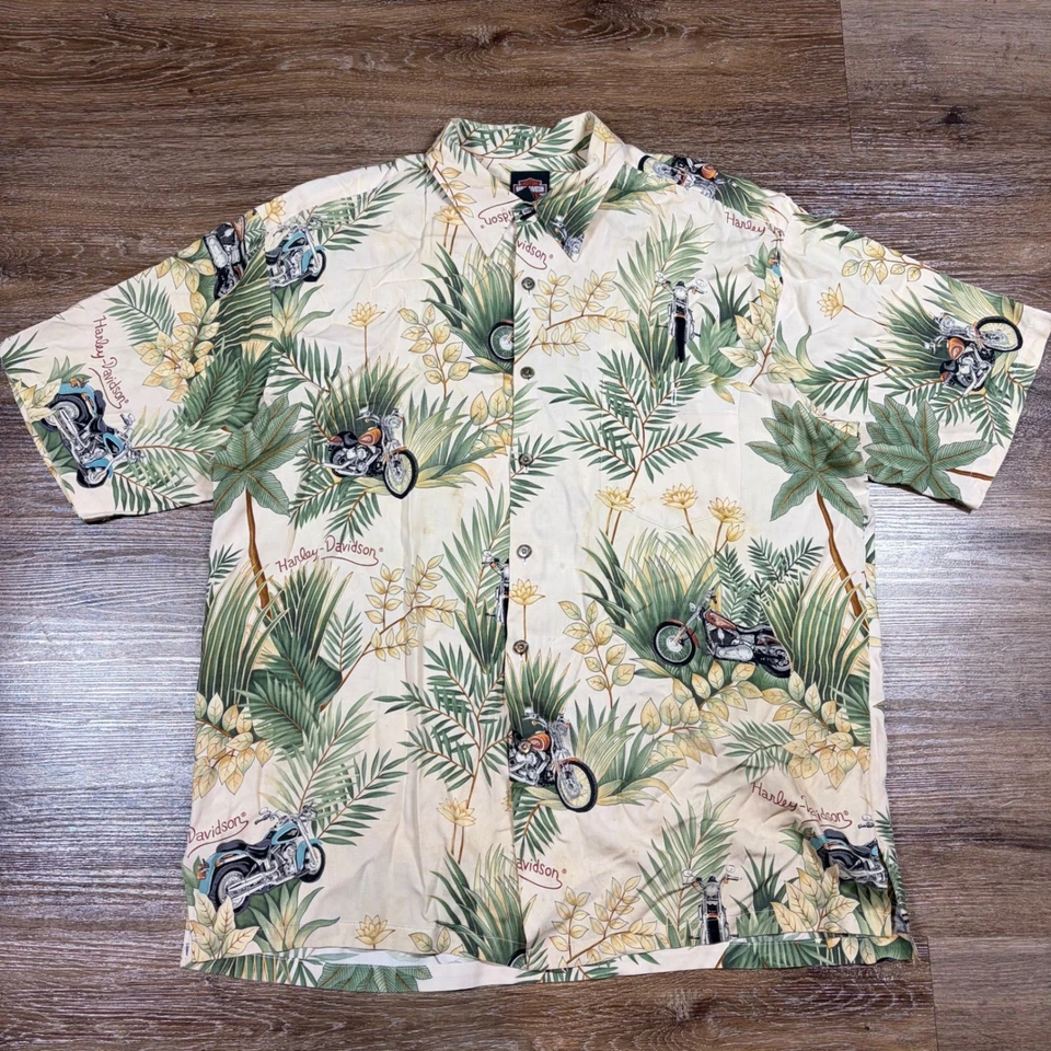 Camisa abotonada Harley Davidson Tori Richard Tropical para motocicleta XL motociclista Foto 2 de 4