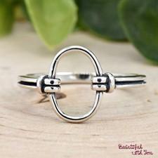 Open Oval Geometric Tied Sides Promise Ring, Geometric Sterling Silver Open Ova