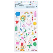 Pebbles All The Cake Puffy Stickers 36/Pkg-Icons W/Foil Accents - PB022069