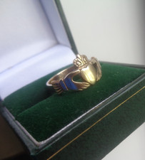 IRISH Claddagh Gold Ring 9ct Yellow gold hallmark 1990 Size L to M