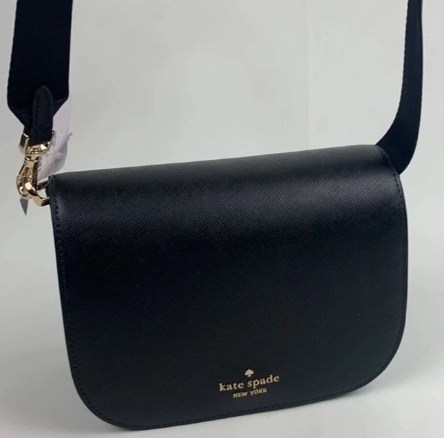 KATE SPADE MADISON 黑色 SAFFIANO 皮革马鞍包可调节肩带 完好 — 第 2/4 张图片