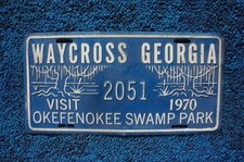 1970 WAYCROSS Georgia License Plate City Town Booster Tag OKEFENOKEE SWAMP PARK