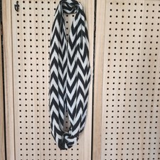 Black White chevron soft knit circle infinity endless loop long circular scarf
