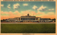 Admin. Bldg From Field, Washinton Nat'l Airport, Linen Vintage Airport Postcard