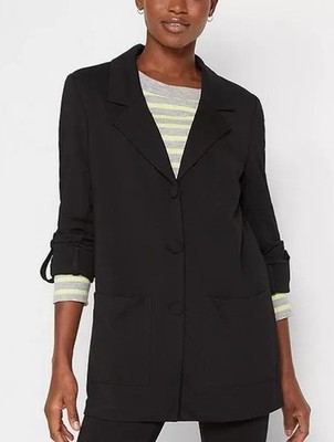 FREEMANS Longline Jersey Blazer in Black UK 12/14 (ccc642)