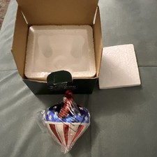 Vtg Waterford Ornament Stars N Stripes Heart Patriotic Christmas Blown Glass