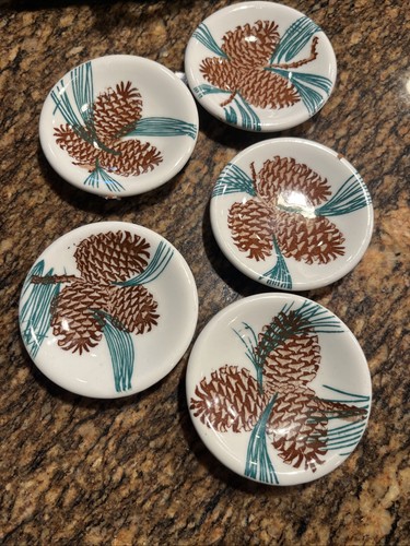 "5 cono de pino y agujas Tepco vintage artículos de restaurante raros plato de sal redondo de 3"""