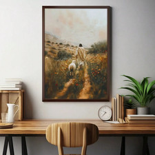 Jesus Leaves The 99 Poster Christian Jesus Sheep On Path Canvas Painting Print