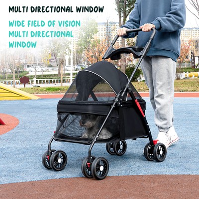 4 Silent Wheels Folding Stroller Outdoor Carrier Breathable Mesh Pet Stroller