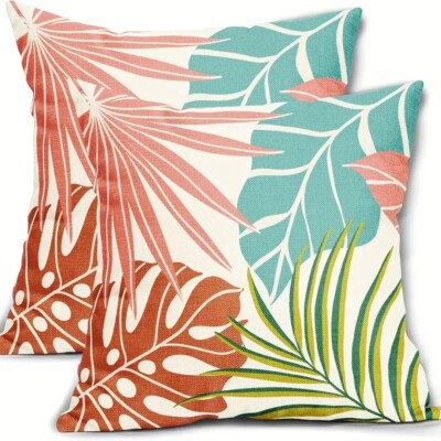 Summer Palm Leaf Pillow Cover 20x20 Set of 2 Farmhouse Cushion Case Square