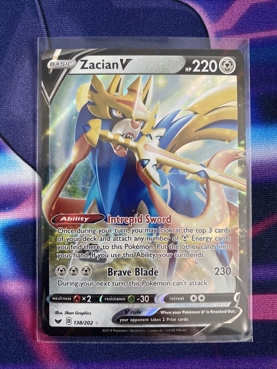 ZACIAN V 2019 ULTRA RARE HOLO POKEMON CARD SWORD & SHIELD #138/202 FREE  SHIPPING