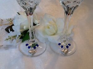 10 x Piece Wine Glass Charms Top Table Bride and Groom Wedding Day Crystal set