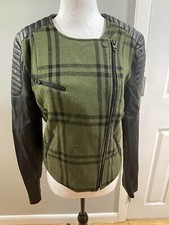 Hurley Green Plaid Faux Leather Womens Jacket Size Medium
