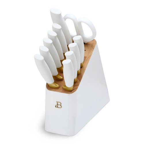 Hermoso Juego de Bloques de Cuchillos de Acero Inoxidable de 12 Piezas, Manijas de Agarre Suave Blanco - Imagen 3 de 7