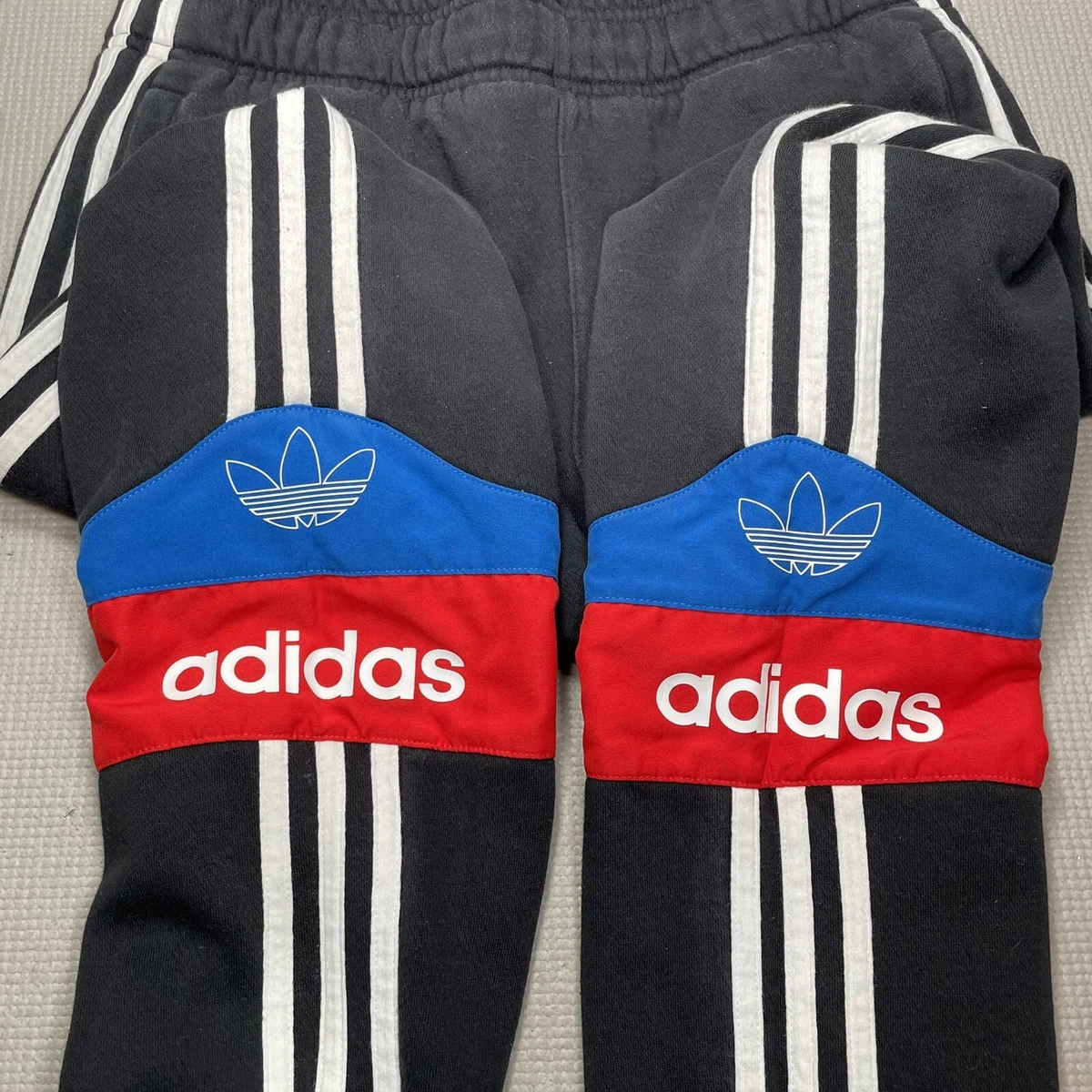 Youth Adidas Jogger Sweatpants XL Black White Stripes Blue Red