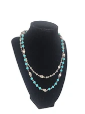 New Vtg Sarah Coventry Multi Fashion Silver Blue Bead Multi Strand Necklace