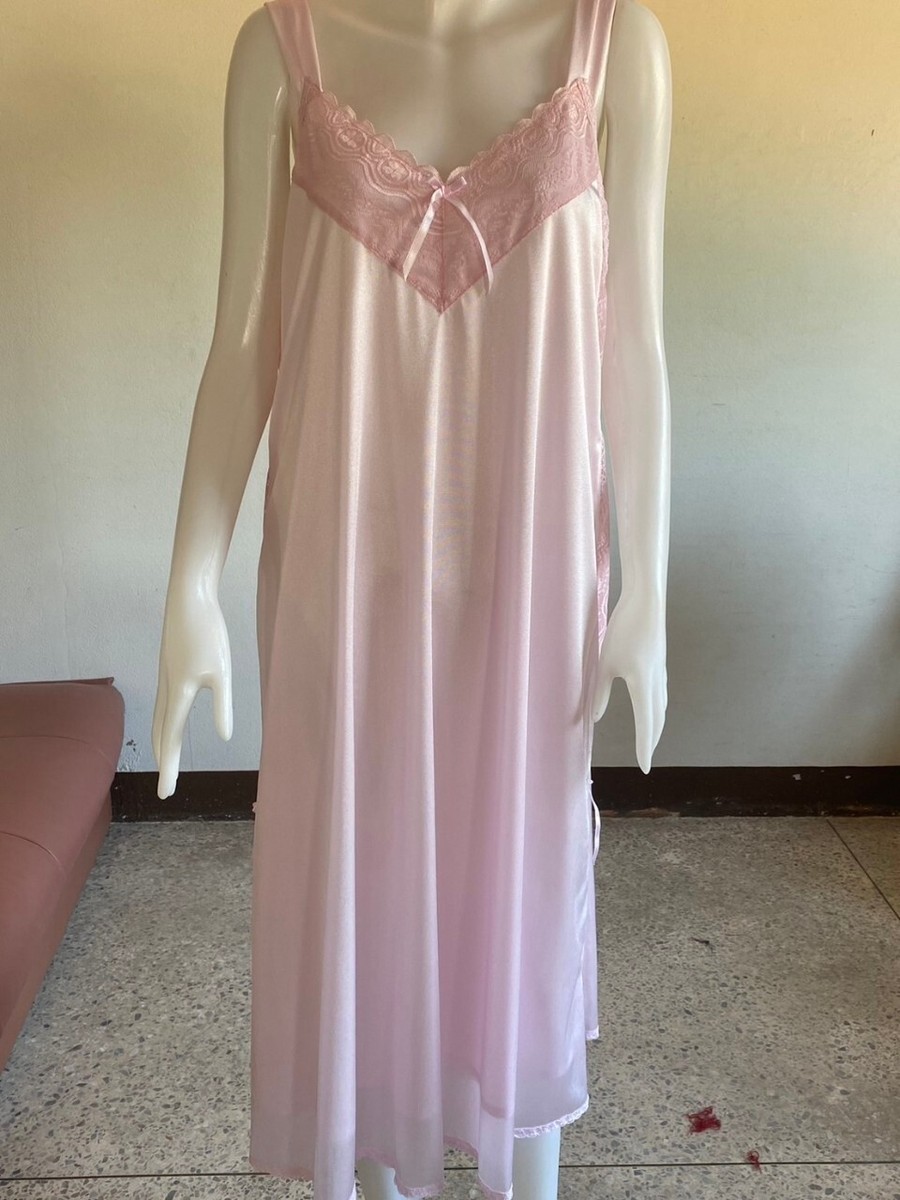 Woman Vintage Pajamas Nylon Long Sleepwear Nightgown Soft lace Dress Slip  Sexy