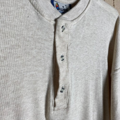 Wind Sportswear Shirt Mens Medium Beige Three Button Vintage Ribbed Comfy Casual - Picture 6 of 12