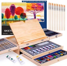 85 Piece Deluxe Wooden Art Supplies, Art Kit with Easel and Acrylic Pad, Art Set