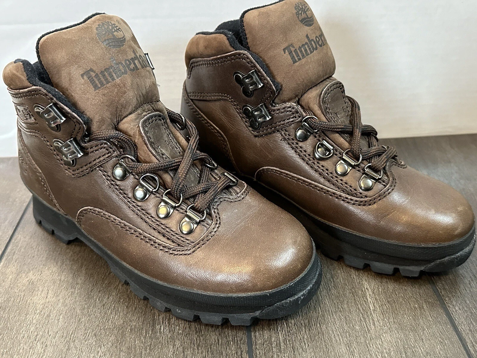 Timberland Stivali Donna 6M Stivaletti Trail Pelle Marrone Puliti