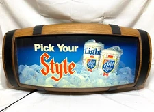 Vintage Large OLD STYLE BEER Lighted Barrel Bar Sign "Pick Your Style"