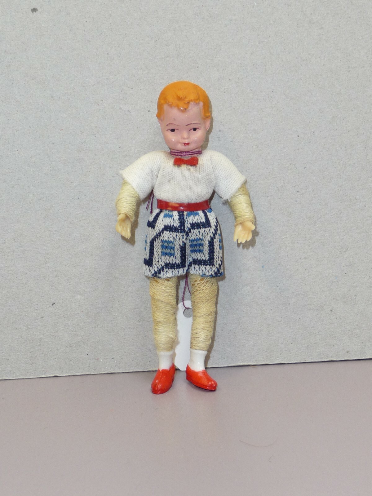 Vintage 3.5 " German Miniature Dollhouse Boy, Has Wire Armat